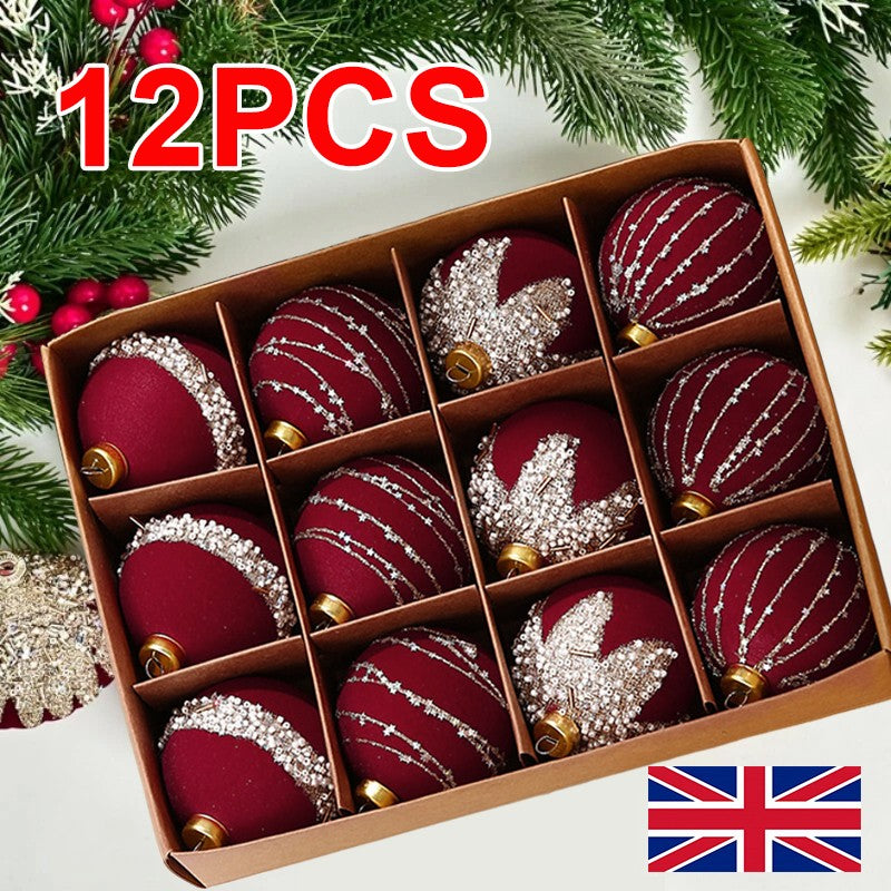 Christmas Bauble Decoration Hanging Tree 12 Piece 6Cm Bauble Set Burgundy