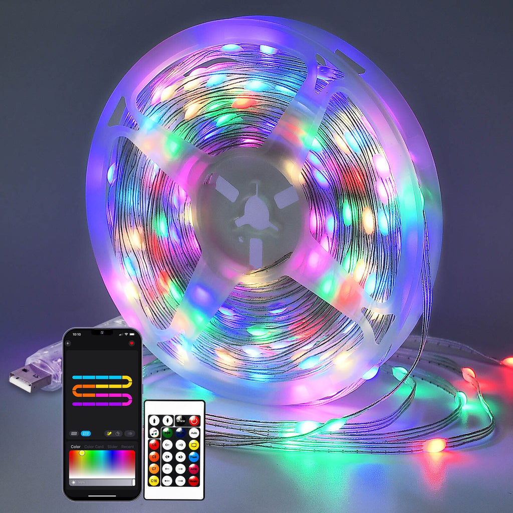 10M 15M SMART RGBIC LED FAIRY STRING LIGHT REMOTE BLUETOOTH APP USB WATERPROOF