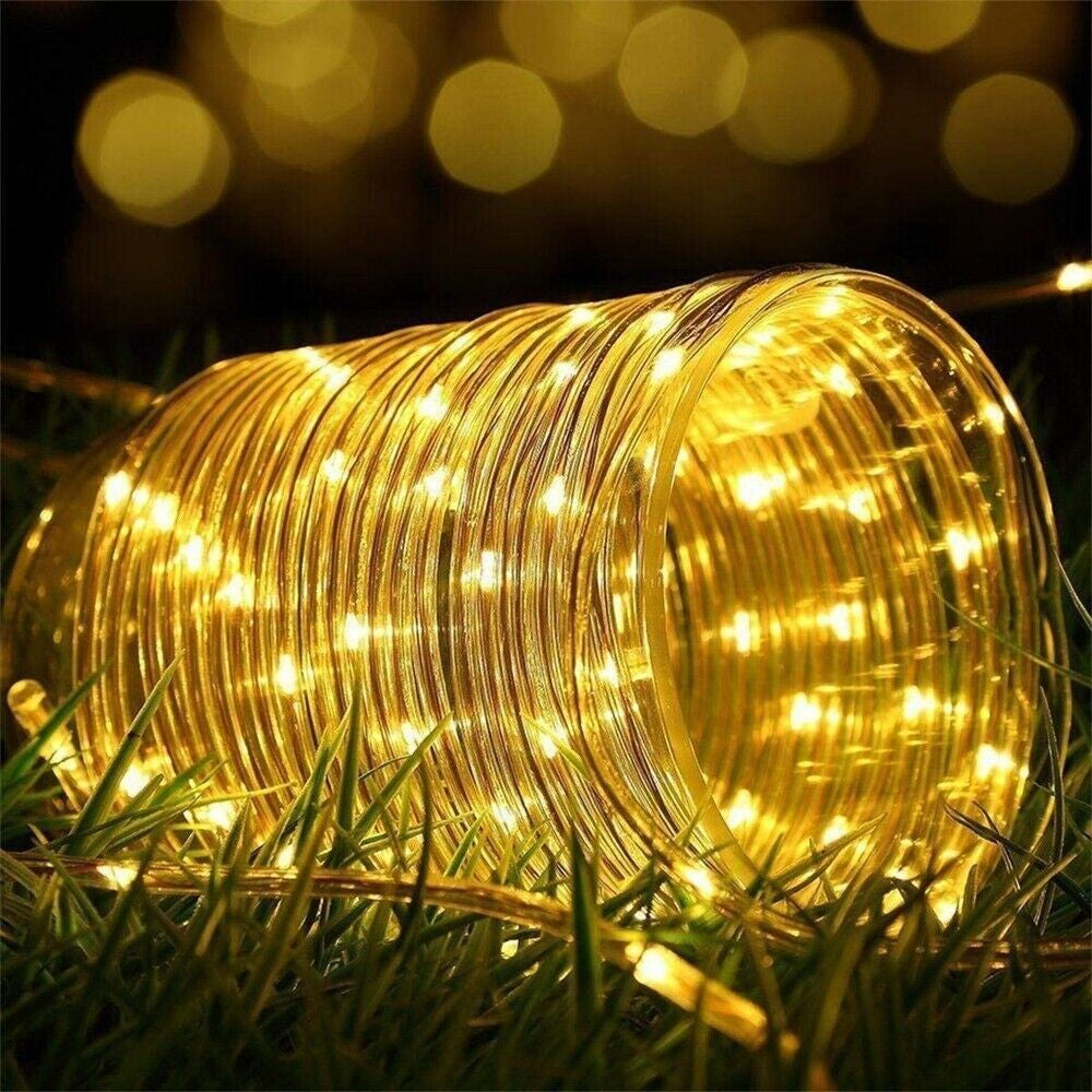 12M 100 LED Solar Rope Tube String Fairy Lights Strip Waterproof Garden Outdoor
