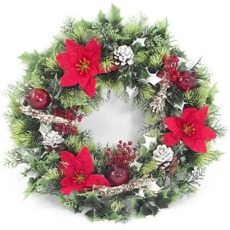 Christmas Wreath - Large 17" Holly Poinsettia