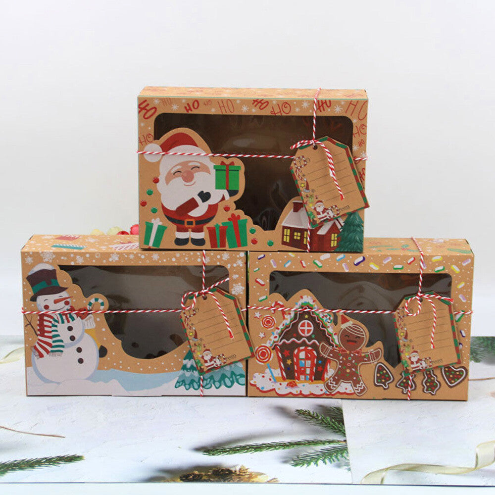 12PC Christmas Cookie Gift Box Kraft Paper Candy Gift Boxes Xmas Party Packaging