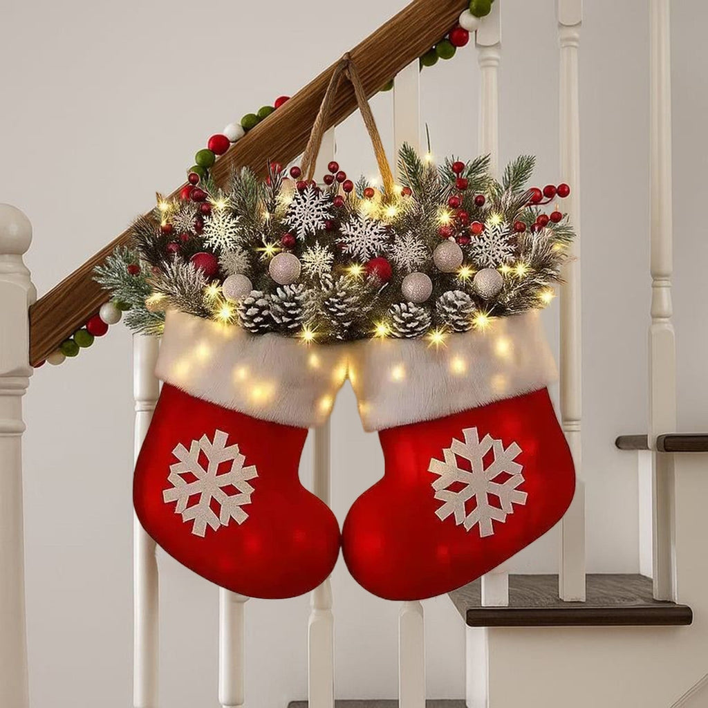Christmas Wreath Indoor Christmas Mitten Wreath with LED Lights