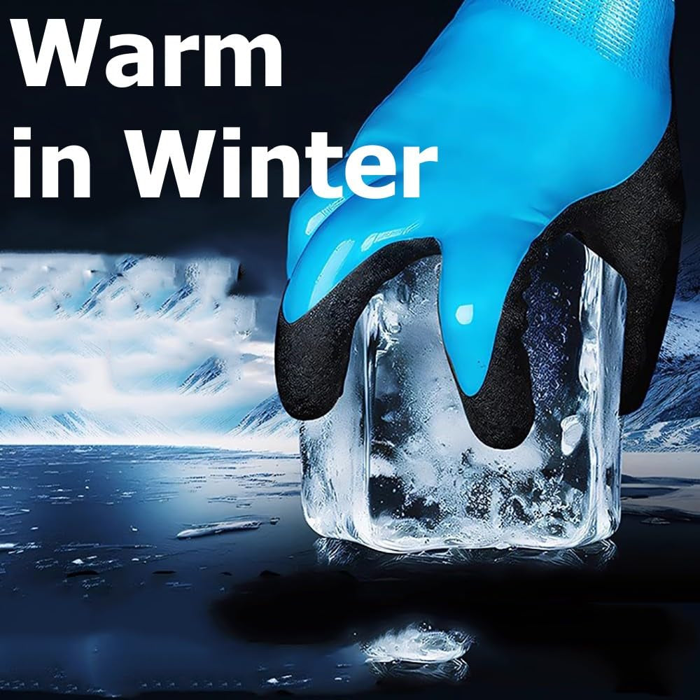 2 Pairs Waterproof Thermal Winter Work Gloves Polar Fleece Liner Superior Grip Double Latex Coating for Garden Logistics Warehousing in Cold Weather Outdoor Activities