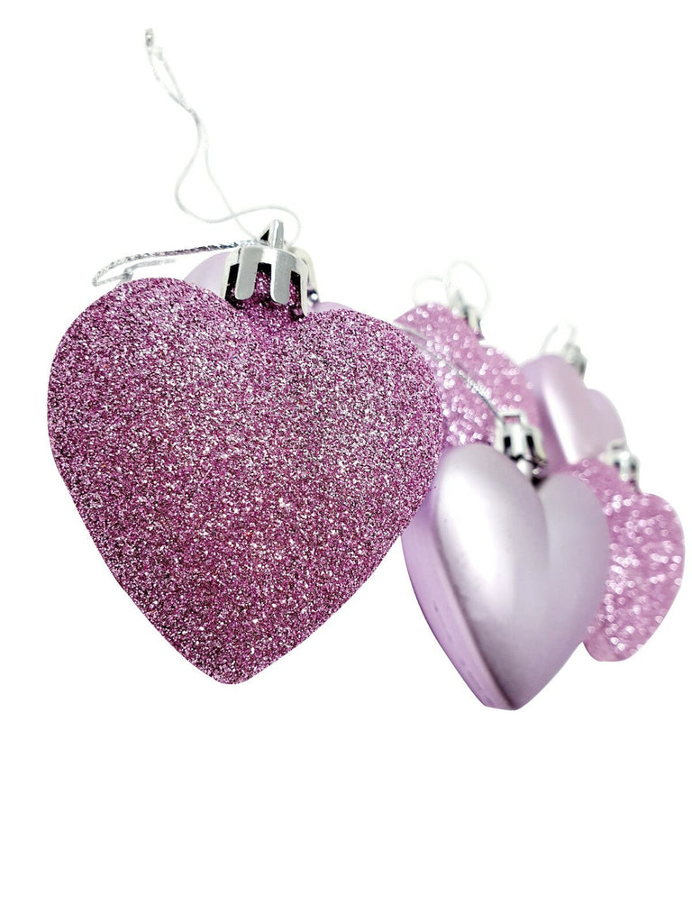 6 Blush Dusty Pink Heart Bauble Christmas Ornament Hanging Tree Decorations
