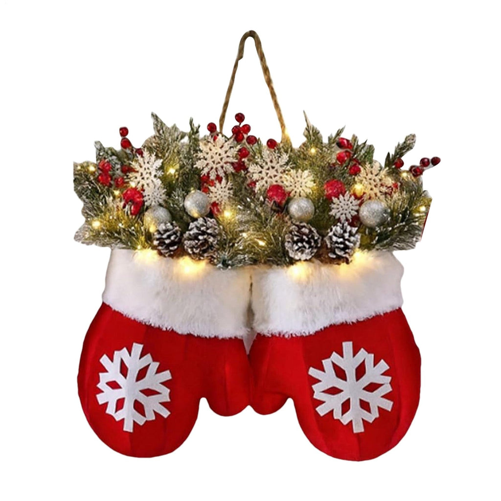 Christmas Wreath Indoor Christmas Mitten Wreath with LED Lights