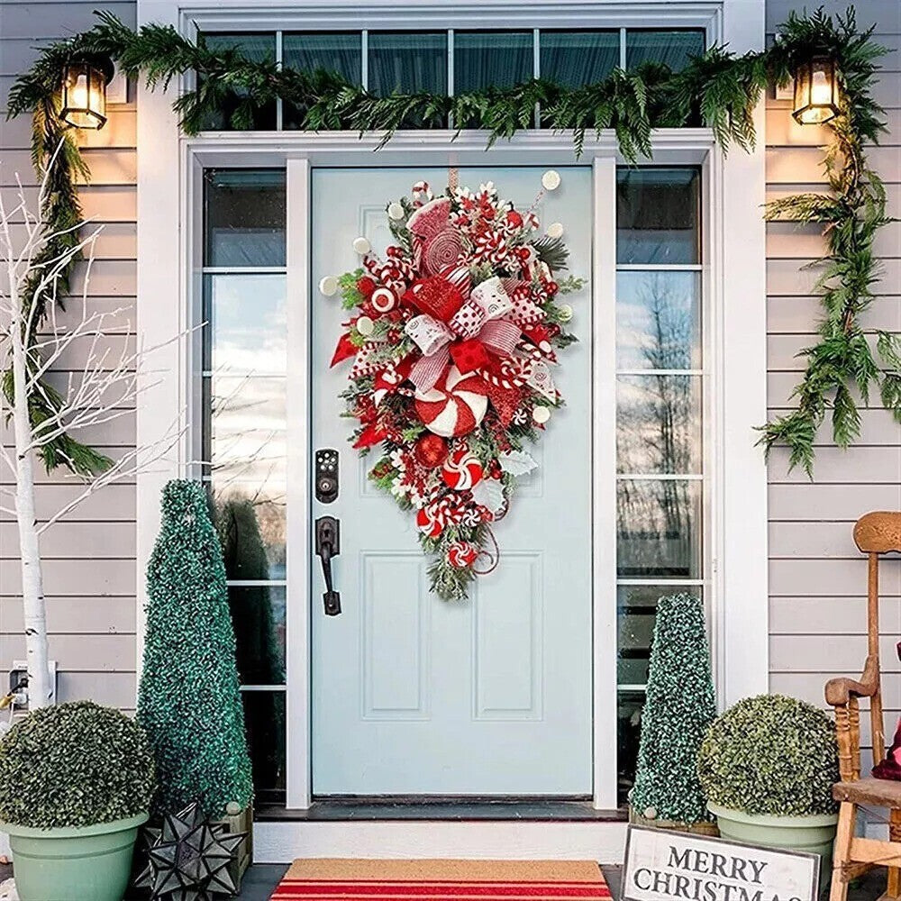 Xmas Front Door Wall Decor Candy Cane Christmas Wreath