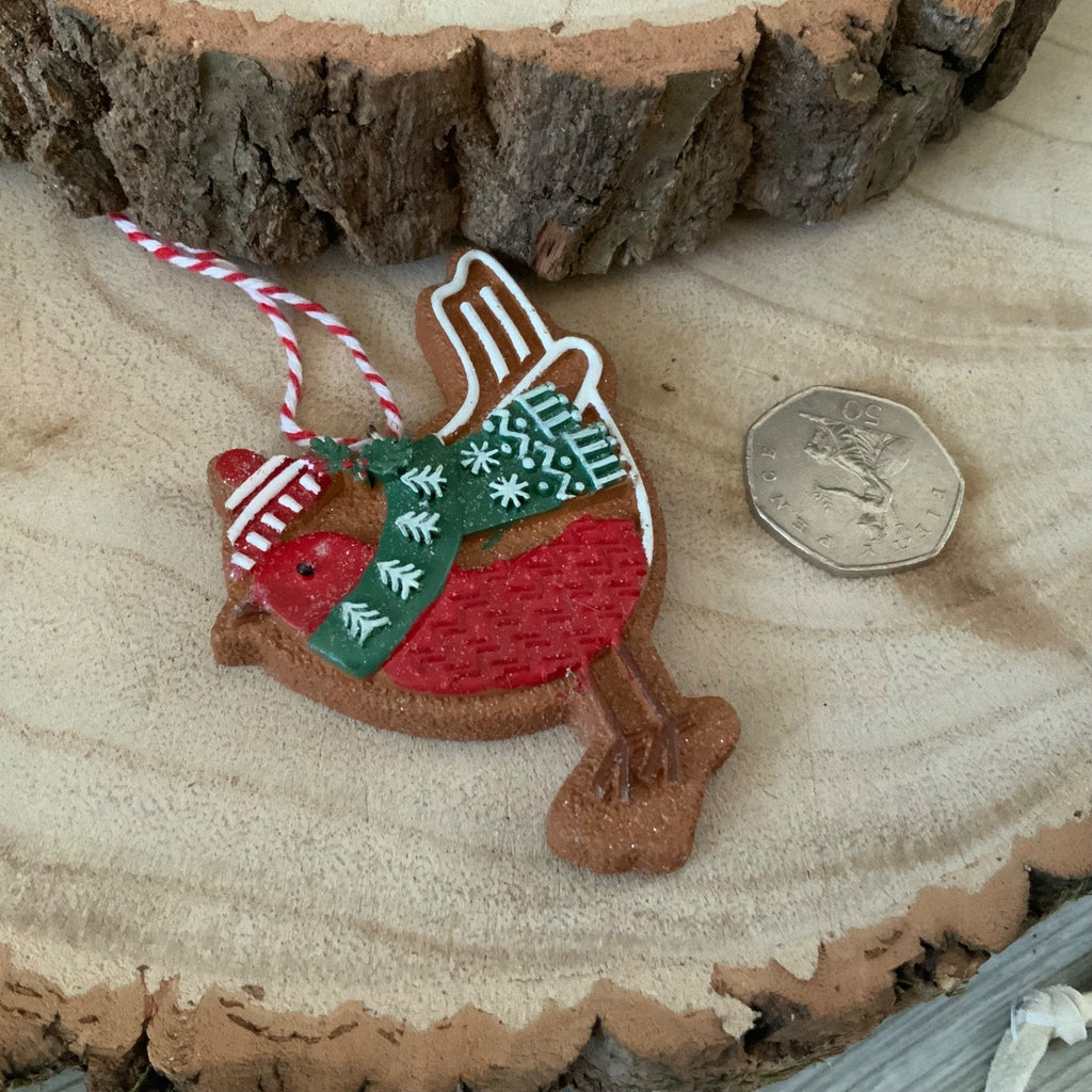 Iced Gingerbread Style Cookie Christmas Decoration Robin Jumper Gisela Graham