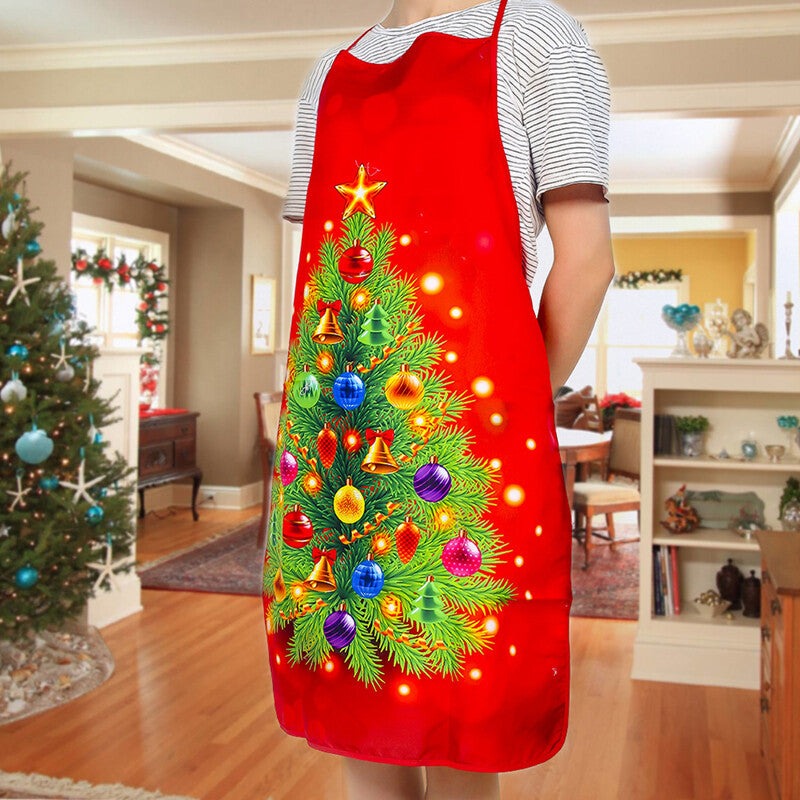 Women Men Christmas Print Apron Kitchen Restaurant Cooking Work Bib Apron Party