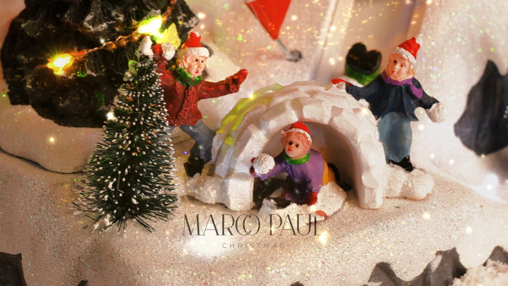 Christmas Village Scene Decoration Sledging Musical Moving Ornament Light Up