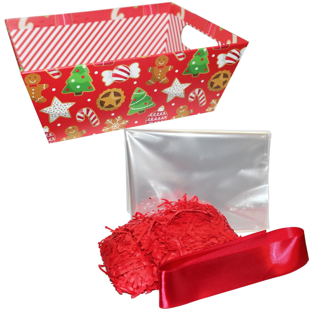 Christmas Hamper Basket Kit Gift Box Filling Cellophane Wrap and Ribbon - Choose