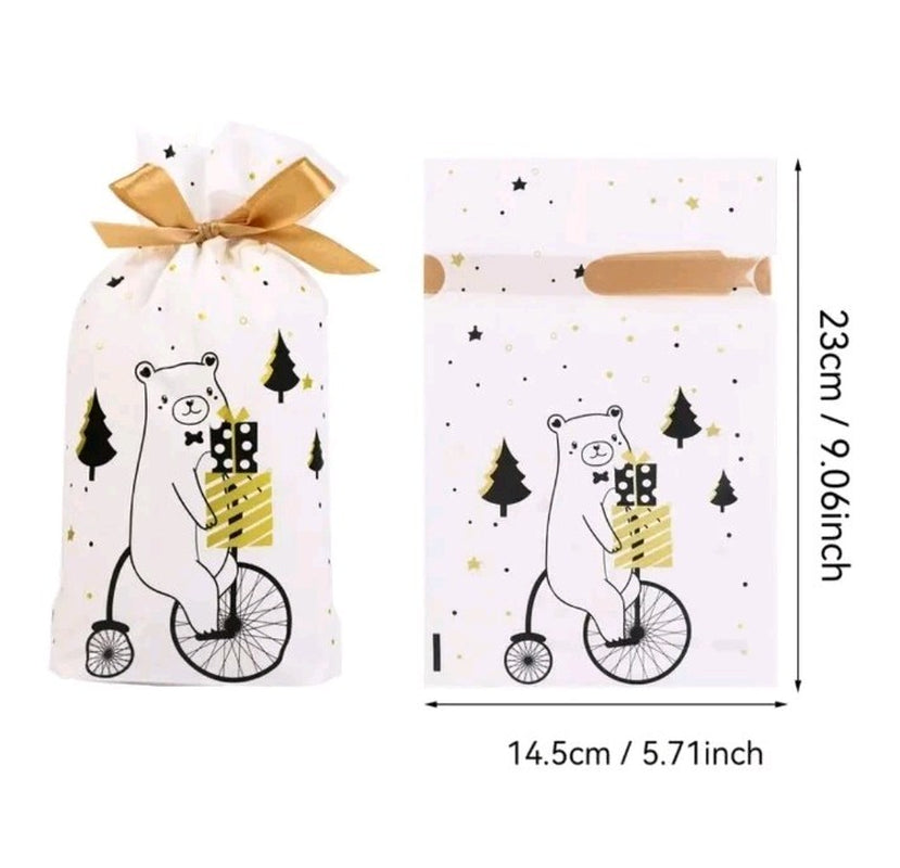 10X Christmas Gift Bag Candy Party Santa Sack Sweet Treat Drawstring Goody Bag