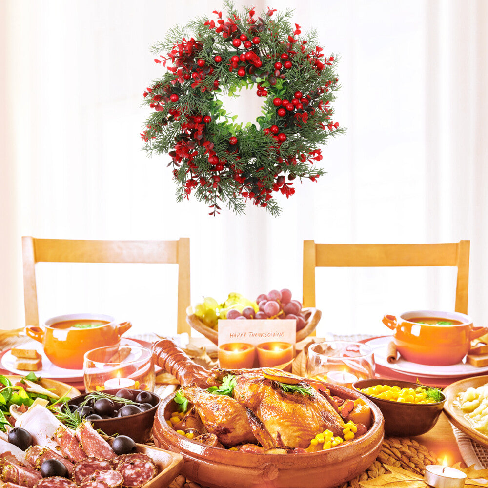 Artificial Xmas Wreath for Front Door Decoration with Red Berries