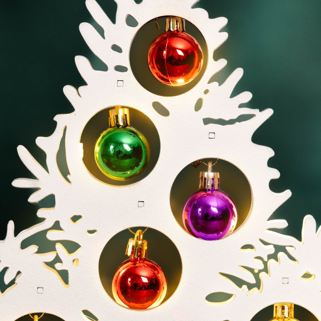 Christmas Tree Wooden Decoration with Baubles Light up Ornament White Small Xmas