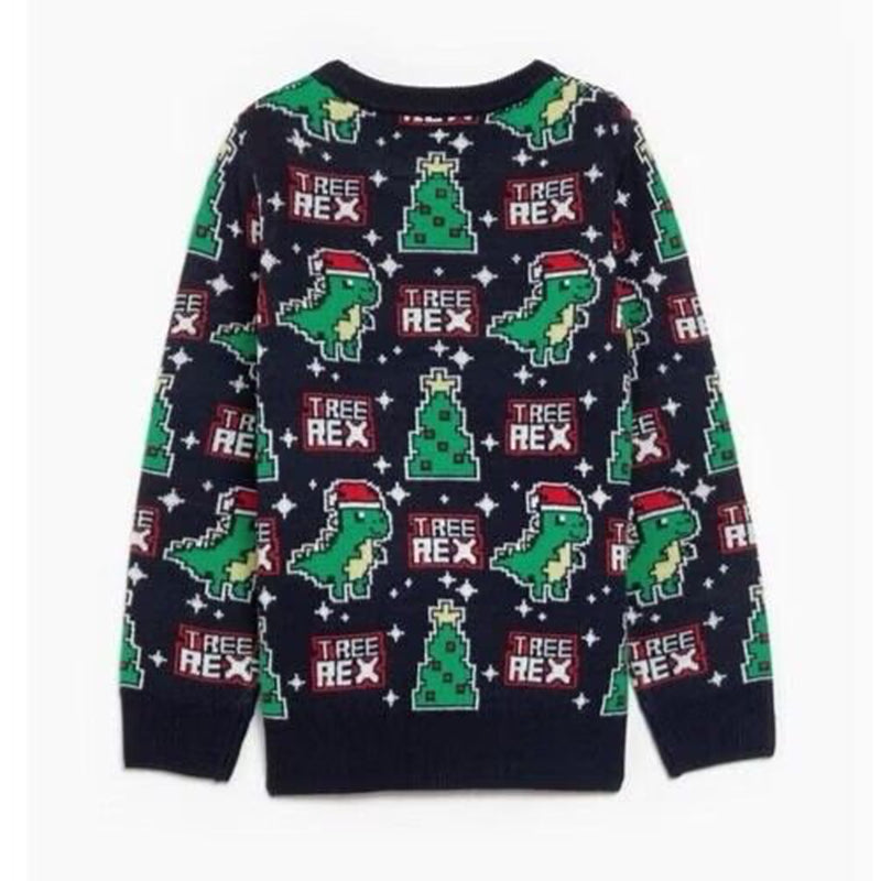 T-Rex Christmas Knitted Jumper Dinosaur Sweater Tree-Rex Dino Size 2-3 / 3-4 NEW