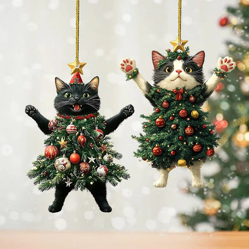 Cute Cat Hanging Ornaments Christmas Tree Pendants Acrylic Hanging Decoration