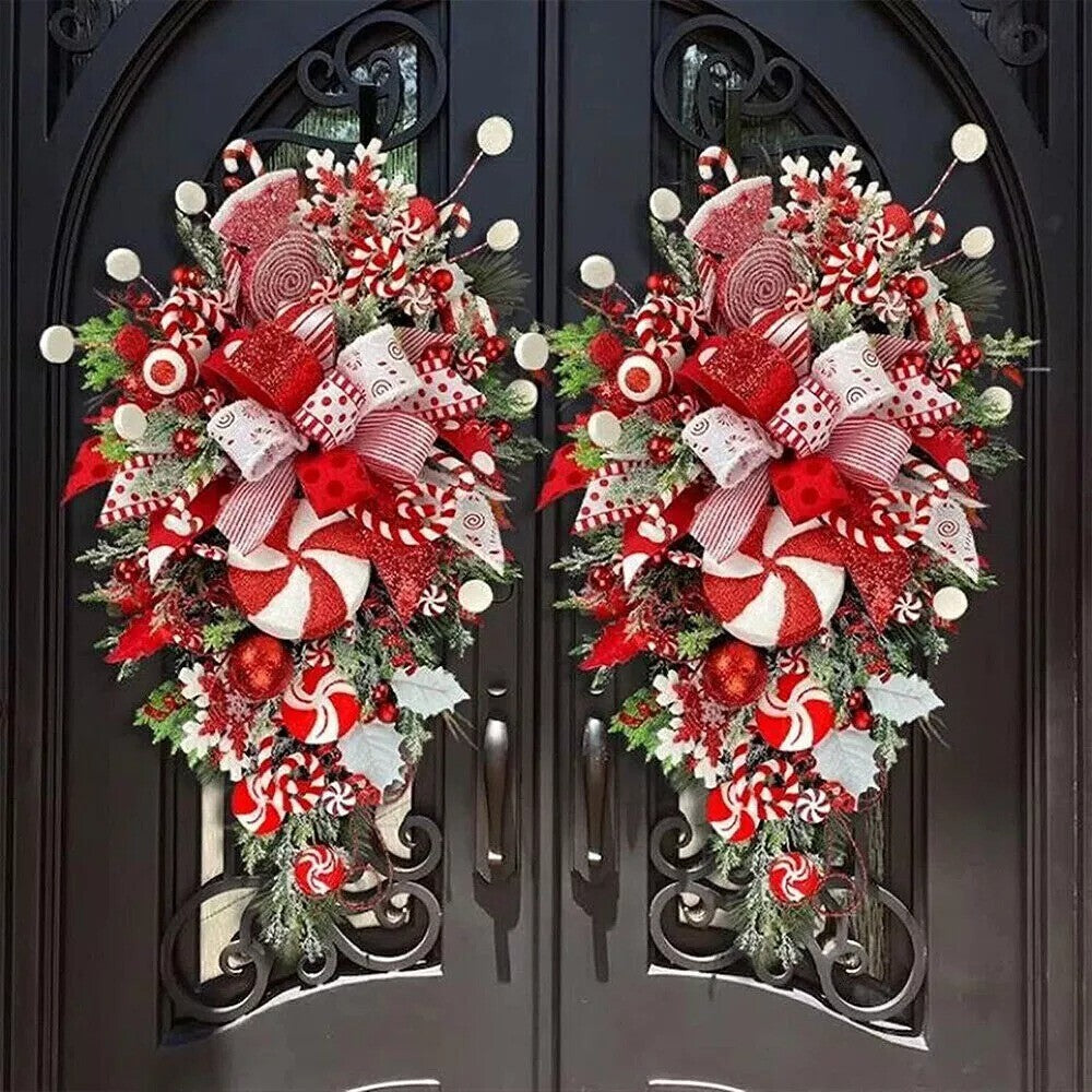 Xmas Front Door Wall Decor Candy Cane Christmas Wreath