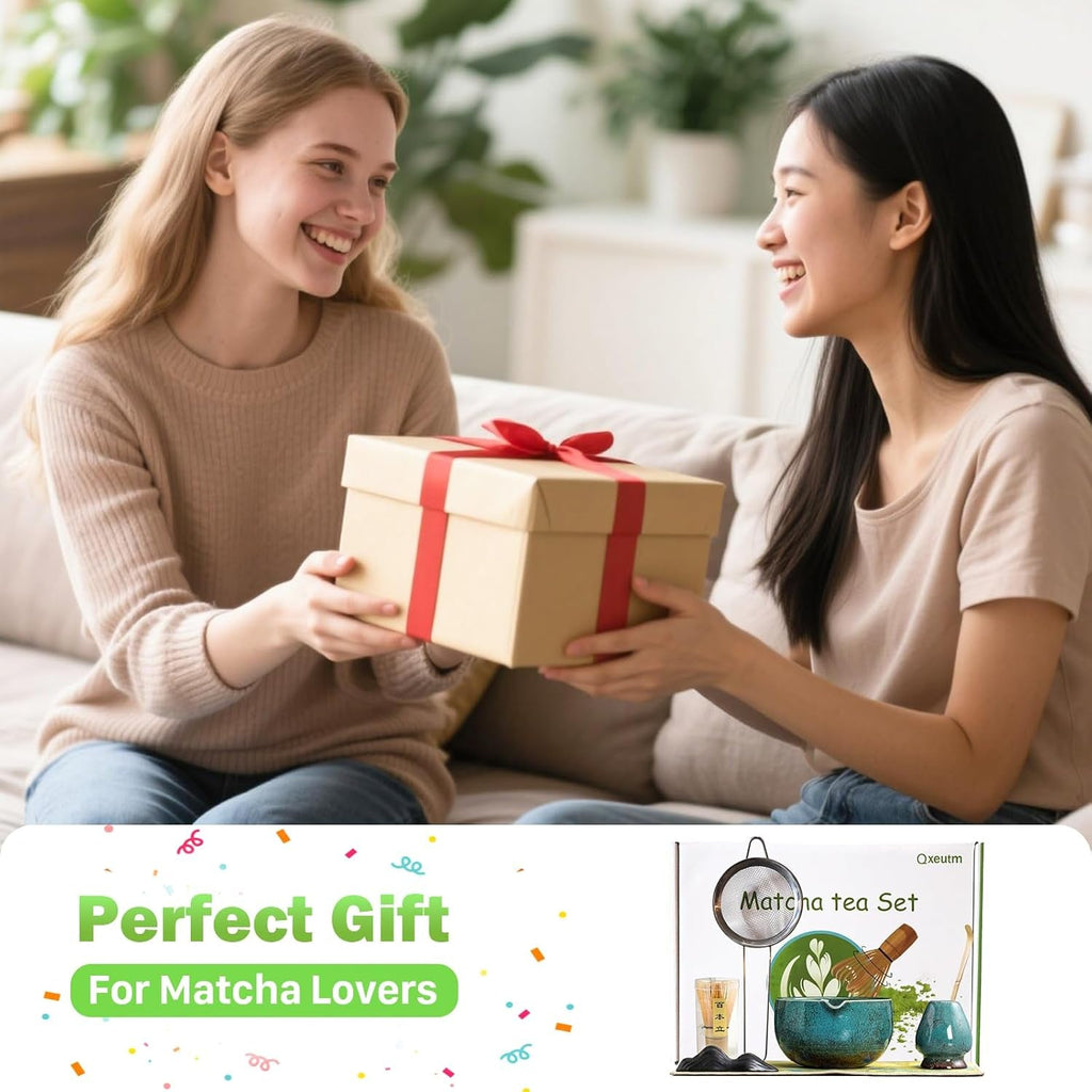 Matcha Kit, 7 Pcs Matcha Set - Ceramic Matcha Bowl & 100% Handmade Bamboo Matcha Whisk with Whisk Holder, Bamboo Scoop, Rest, Matcha Sifter & Tea Towel - Complete Matcha Whisk Set