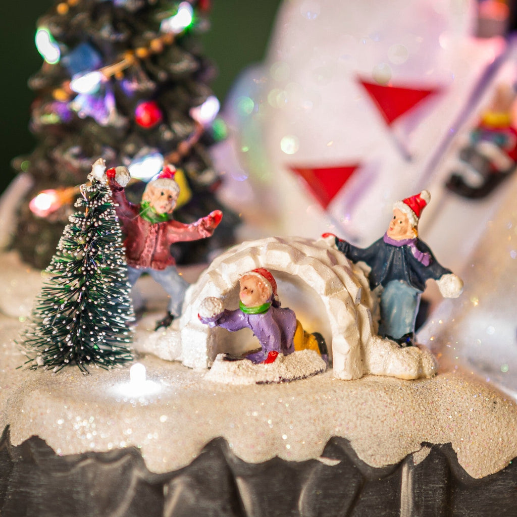 Christmas Village Scene Decoration Sledging Musical Moving Ornament Light Up