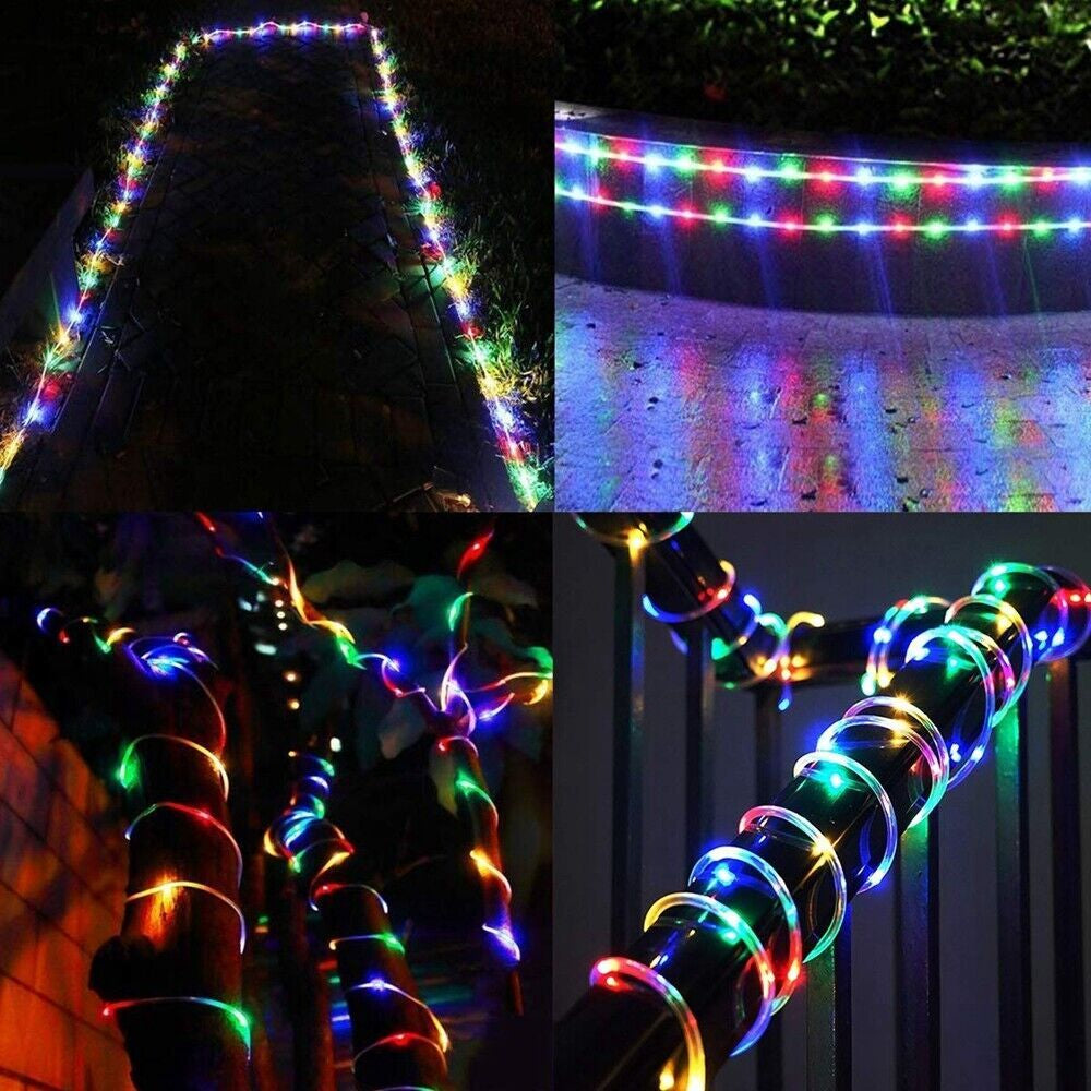 12M 100 LED Solar Rope Tube String Fairy Lights Strip Waterproof Garden Outdoor