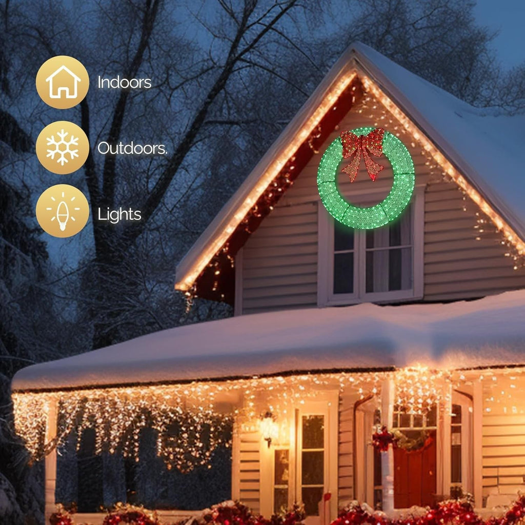 48In Outdoor Lighted Pre-Lit Christmas Wreath for Door Wall Window Holiday Party