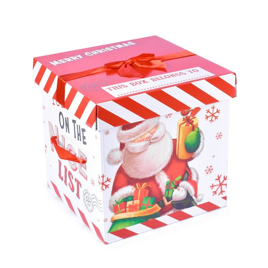 Christmas Eve DIY Large Gift Box with Lid & Bow, Cute XMAS Prints Flat Packed