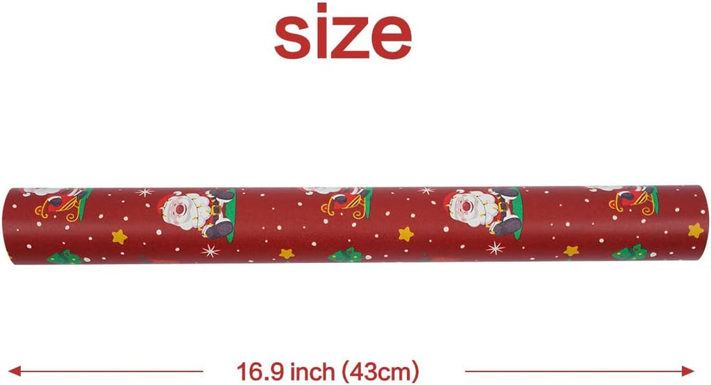 16M Red Gift Wrapping Paper Roll, 43Cm Recyclable Kraft Paper Print with Santa Claus for Christmas, Birthday, Baby Shower, Party Gift Decoration