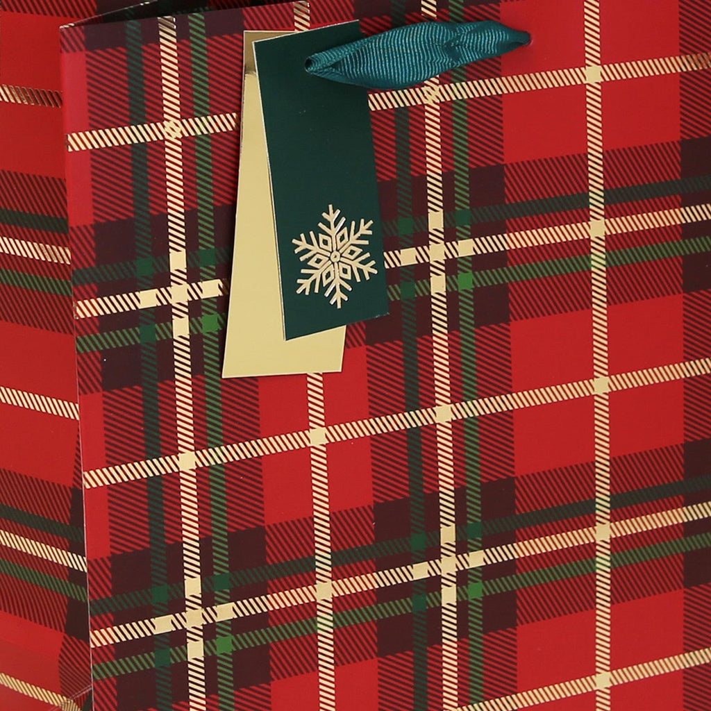 Christmas Gift Bag with Gift Tag Tartan Print 25.5Cm X 21.5Cm X 10Cm