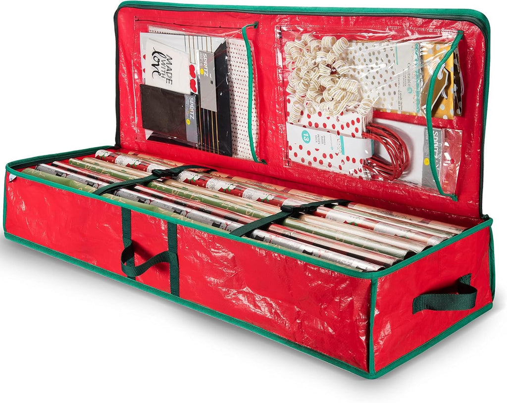 Christmas Wrapping Paper Storage Bag Interior Pockets Gift Wrap Organiser Box