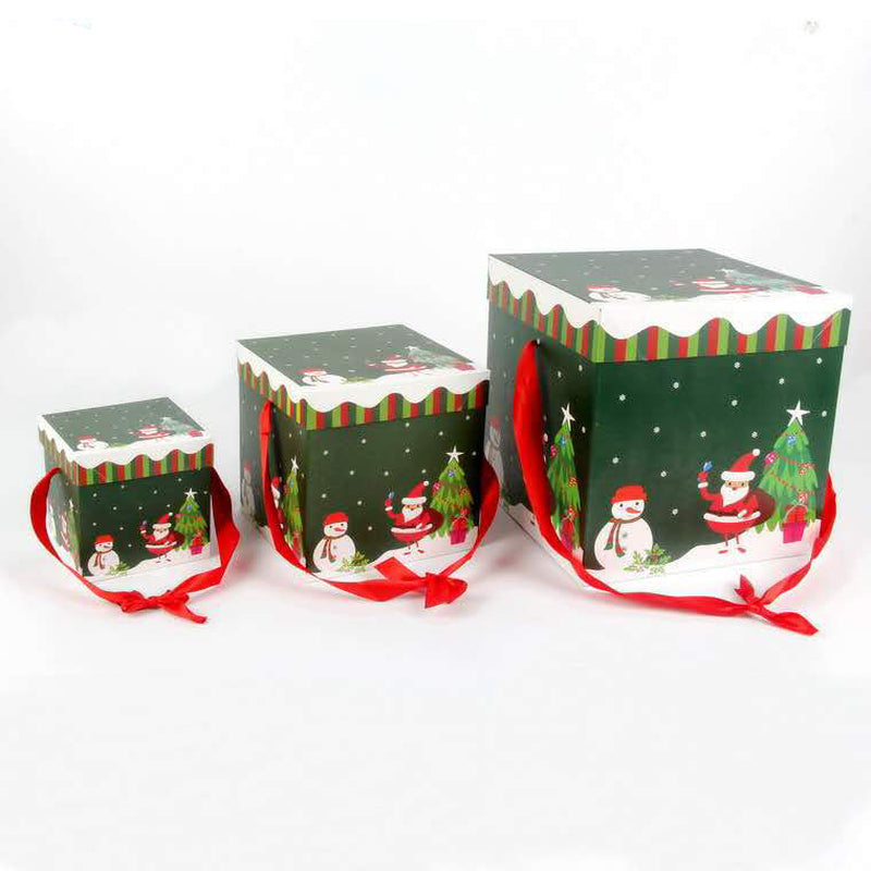 Foldable Christmas Gift Box with Lid & Ribbon Handles