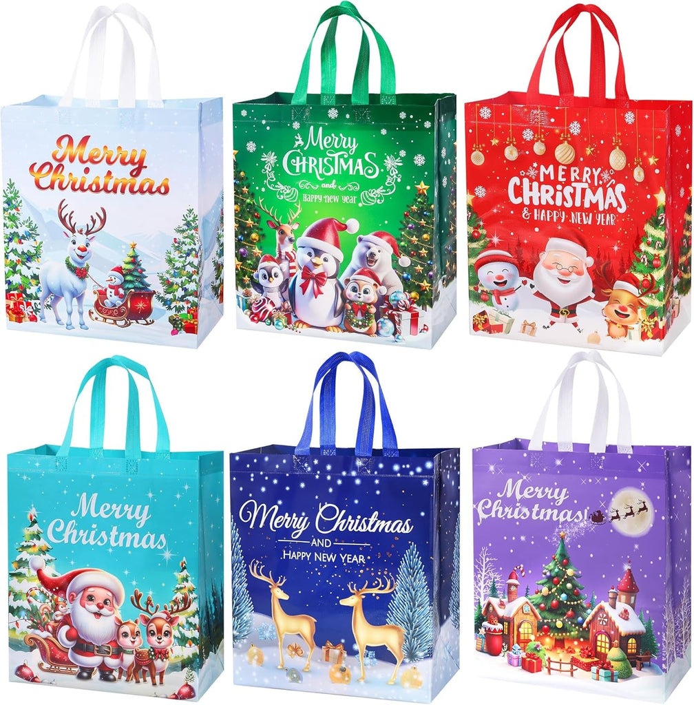 6 Pack Christmas Tote Bag, Extra Large Reusable Grocery Bag with Handle