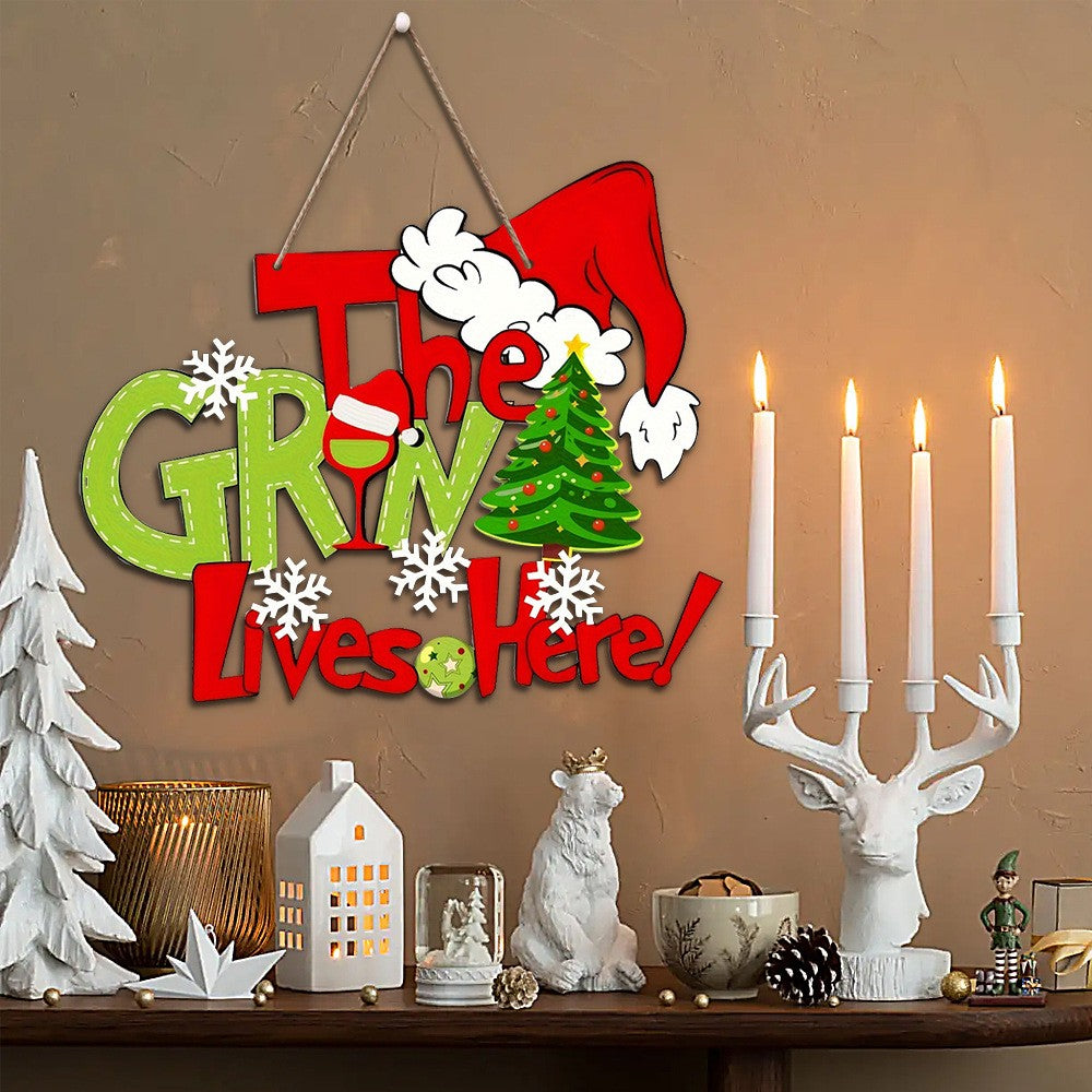 Christmas Door Sign Grinch Hanging Decor the Grinch Lives Here Xmas Ornament