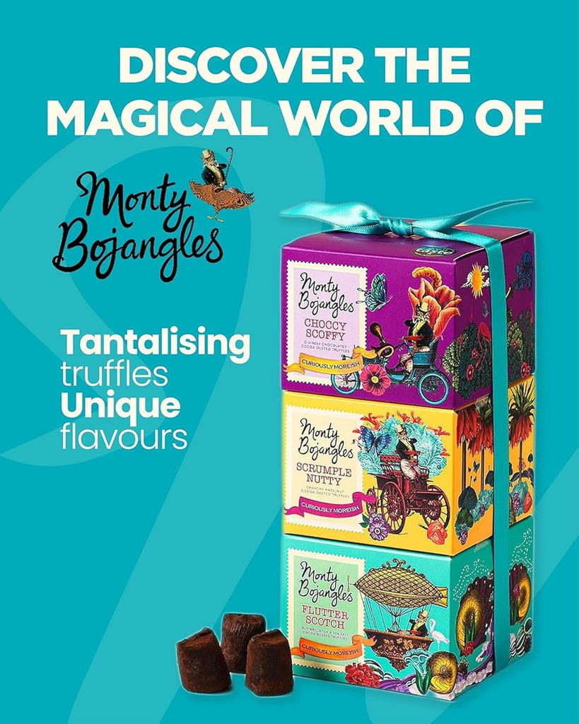 Cocoa Dusted Truffles Gift Tower (3 X 100G Pack)- 3 Luxury Chocolate Truffle Boxes - Choccy Scoffy, Scrumple Nutty & Flutter Scotch- the Perfect Chocolate Gift Box Selection