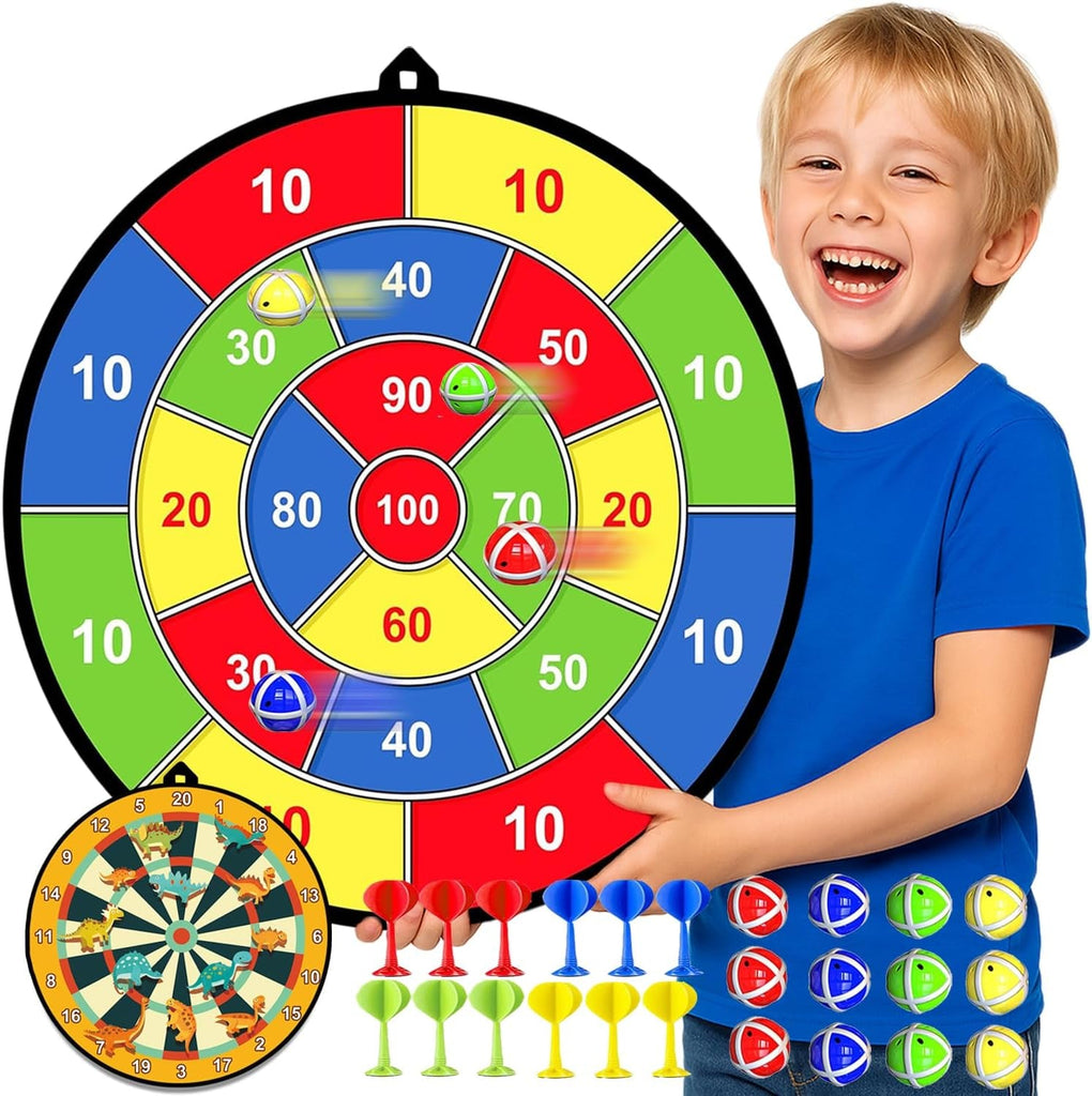 29 Inches Kids Dart Board Set,Double Sided Dart Board Dinosaur Toys for Boys with 12 Sticky Balls 12 Darts Indoor & Outdoor Party Games Toys Gifts for 3 4 5 6 7 8 9 10 11 12+ Year Old Boys Girls