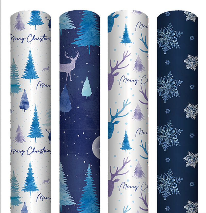 4 Rolls Christmas Gift Wrapping Midnight Forest Paper 4M X 70Cm Roll 16 Metre