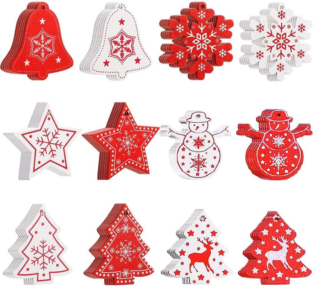 60X Christmas Hanging Ornament Wooden Christmas Tree Winter Hanging Wall Decor