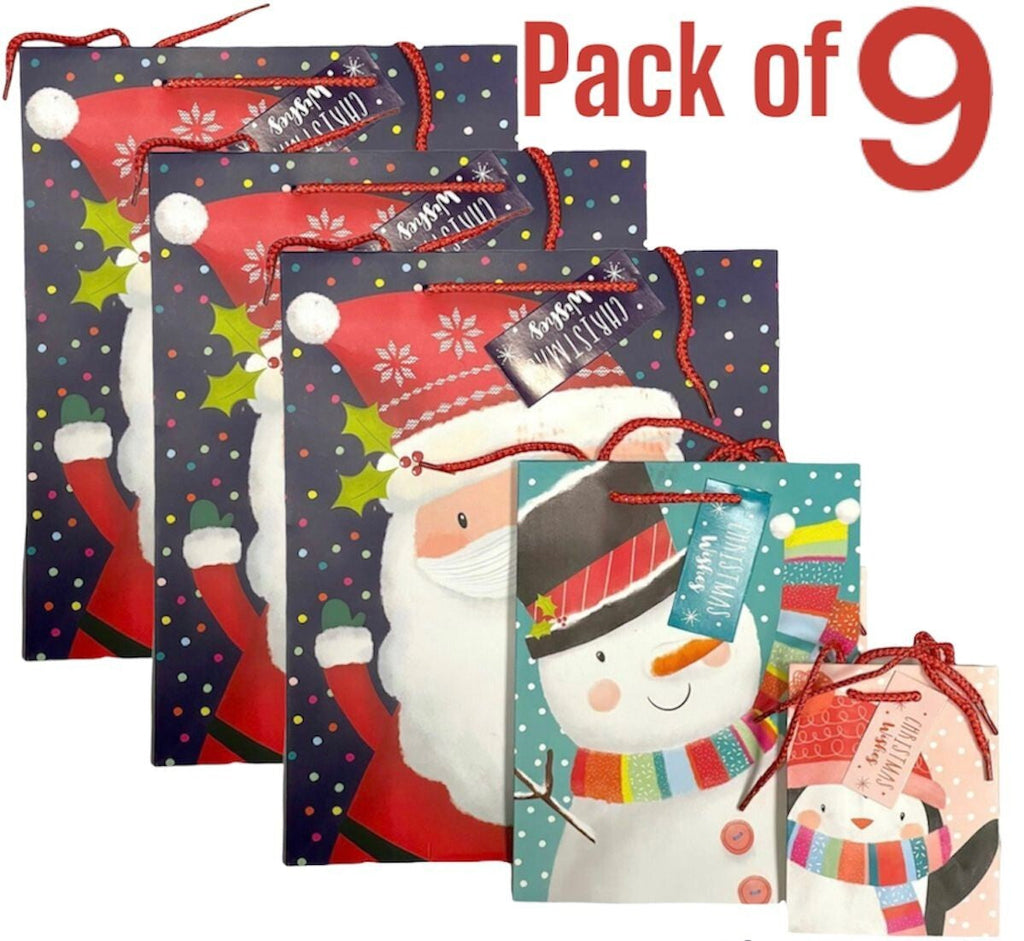 9 X Santa Christmas Gift Bags Wrapping Present Party Paper Carrier Bag Xmas Bags