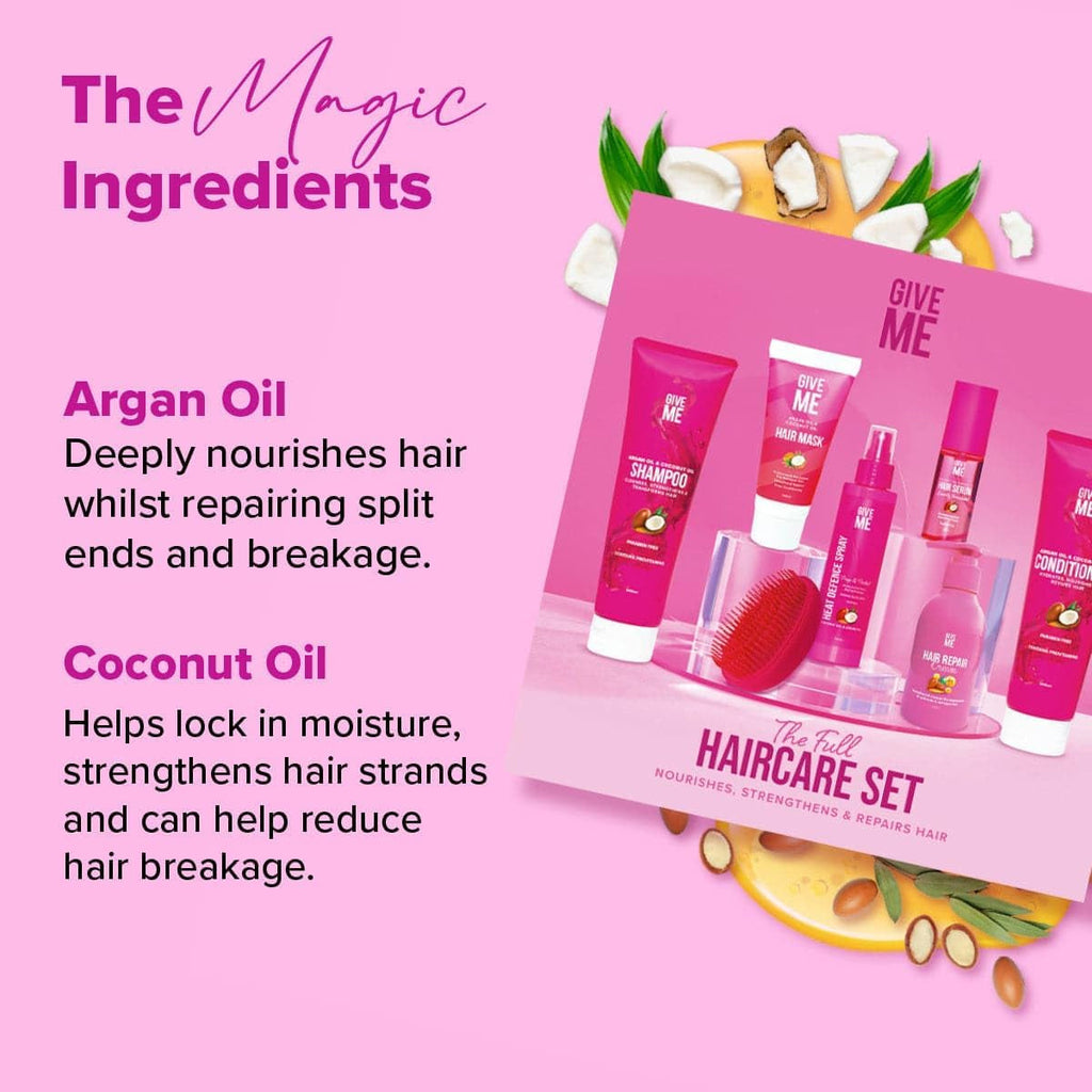 Cosmetics, Shampoo and Conditioner Sets, with Hair Mask, Heat Defence Spray, Repair Cream, Serum, Detangle Hairbrush, Argan & Coconut Oil, Paraben Free, Haircare Gift Set