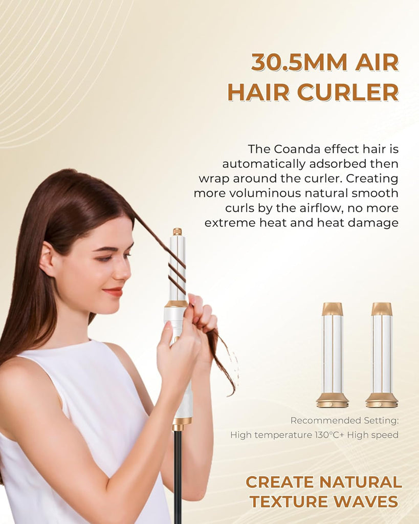 6 in 1 Hair Styler,  Hair Dryer Brush with Automatic Hair Wrap Curler, Thermal Brush, Hot Airbrush Airstyler, Hair Straightener, Magic Styler Gift Set for Women Volume, Curls, Styling - White