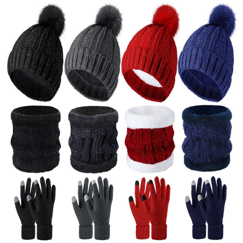 Womens Girls Thick Knit Hat Scarf and Touchscreen Gloves Set Knitted Winter Gift
