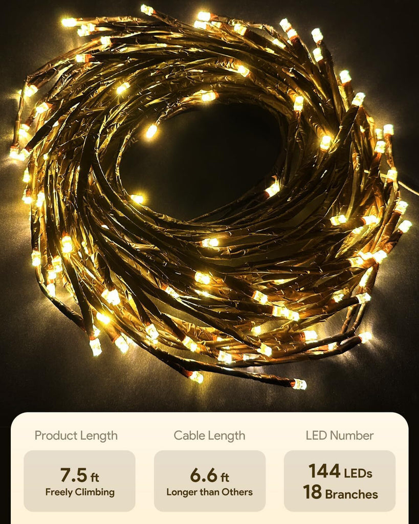 144LED Wall Tree Enchanted Willow Vine Lights Bendable Branch USB Fairy Lighting