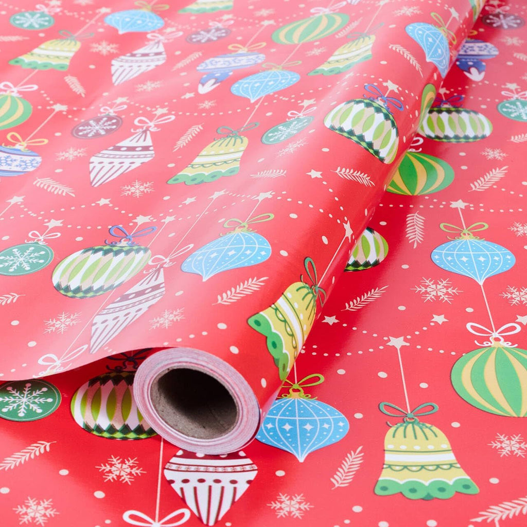 Christmas Wrapping Paper Roll,43Cm*12M Christmas Elements Collection Paper for Xmas Present (Red)