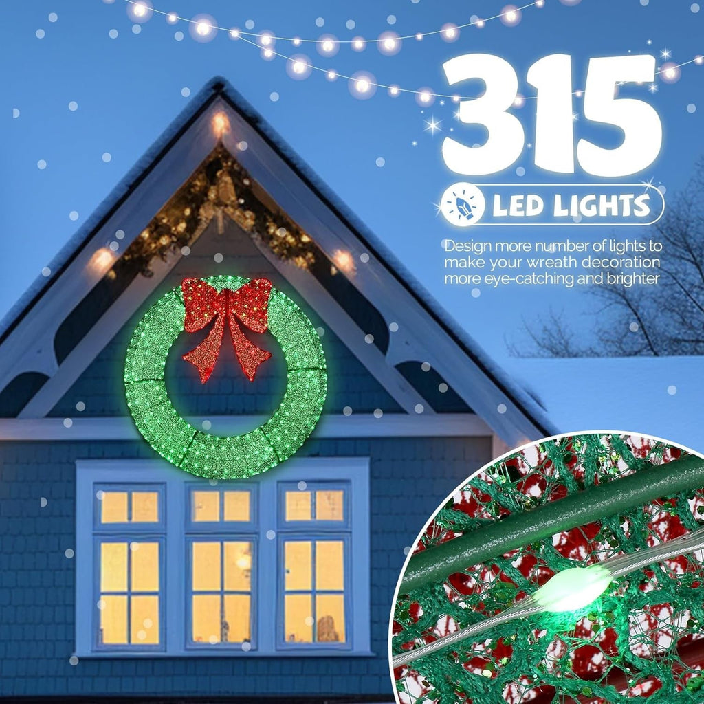 48In Outdoor Lighted Pre-Lit Christmas Wreath for Door Wall Window Holiday Party