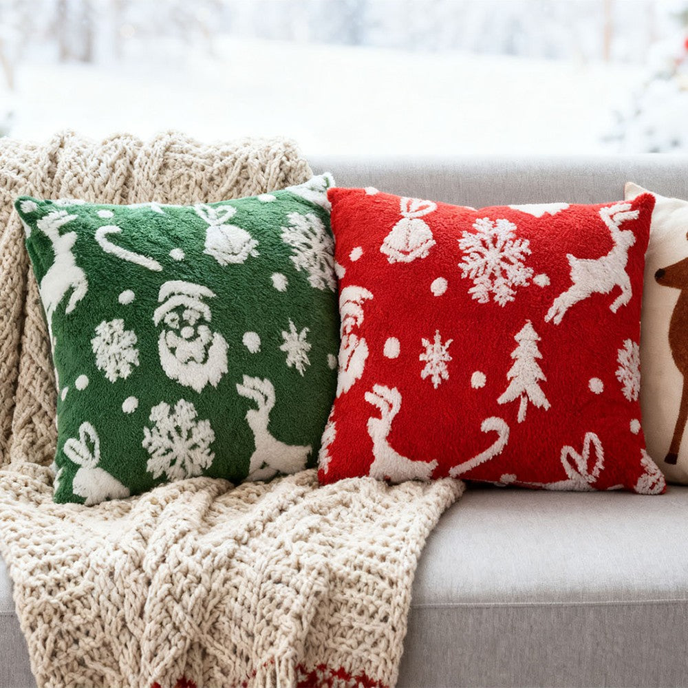 UK Christmas Santa Snowflake Cushion Plush Pillow Case Christmas Home Decor 2PCS