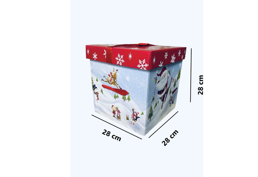 Christmas Eve DIY Large Gift Box with Lid & Bow, Cute XMAS Prints Flat Packed