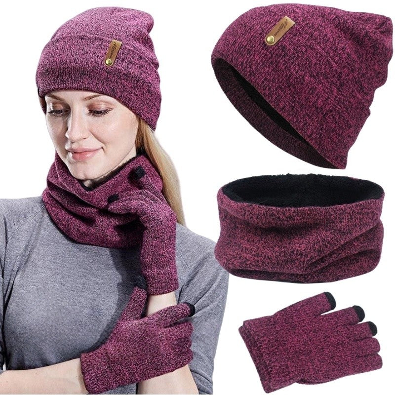 New Winter Warm Fleece Lined Knitted Beanie Hat Scarf Gloves Set for Women Men