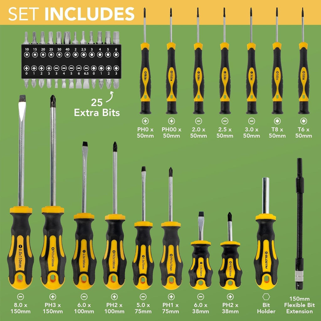 Premium Magnetic Screwdriver Set - 42Pcs Screwdrivers with Magnetic Tips & Comfort Grip, Cross-Head, Flat Heads & Heavy Duty Storage Case - Precision Screwdriver Set - 42PCS