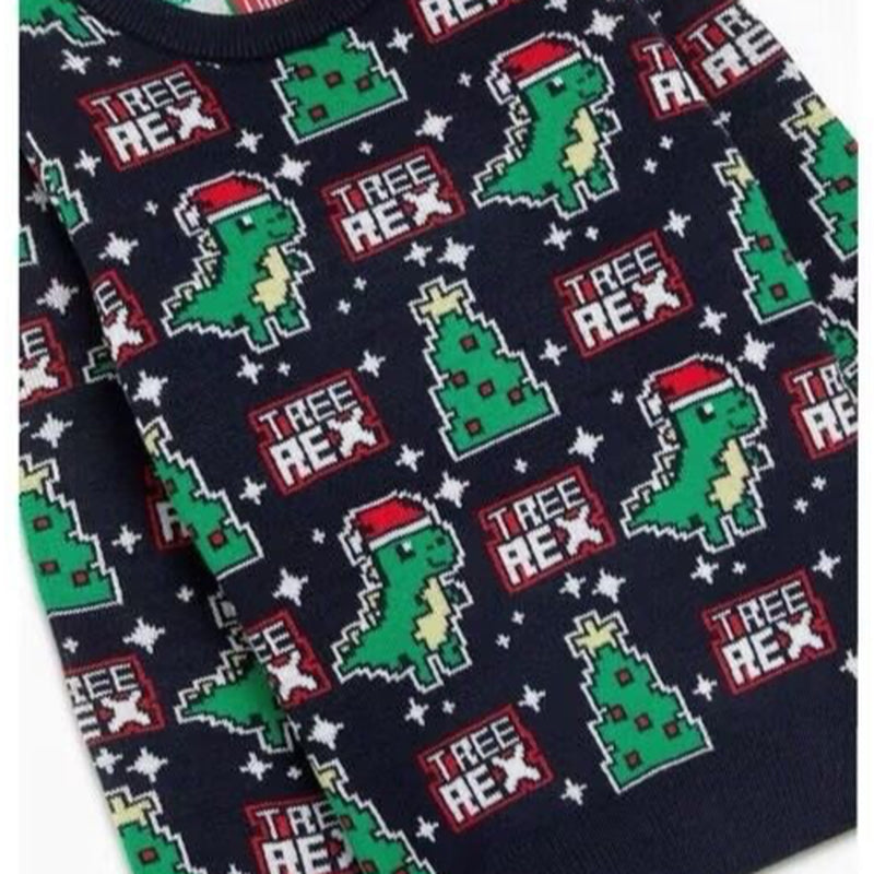 T-Rex Christmas Knitted Jumper Dinosaur Sweater Tree-Rex Dino Size 2-3 / 3-4 NEW