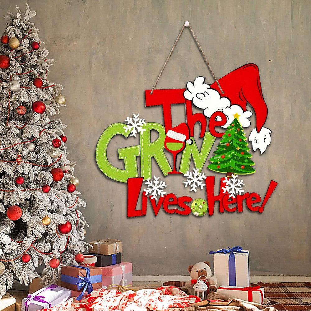 Christmas Door Sign Grinch Hanging Decor the Grinch Lives Here Xmas Ornament