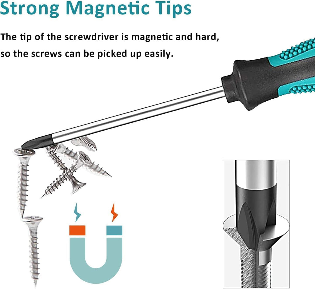 10Pcs Screwdriver Set,Heavy Duty Chrome Vanadium Steel Made,Magnetic Screwdriver with 5 Cross& 5 Flat Head,Durable Hand Tools in Carry Bag
