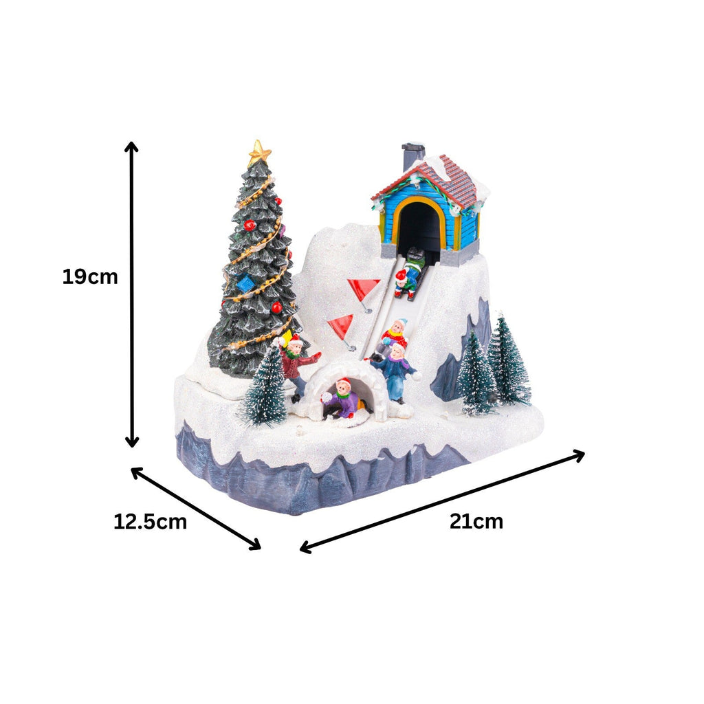 Christmas Village Scene Decoration Sledging Musical Moving Ornament Light Up